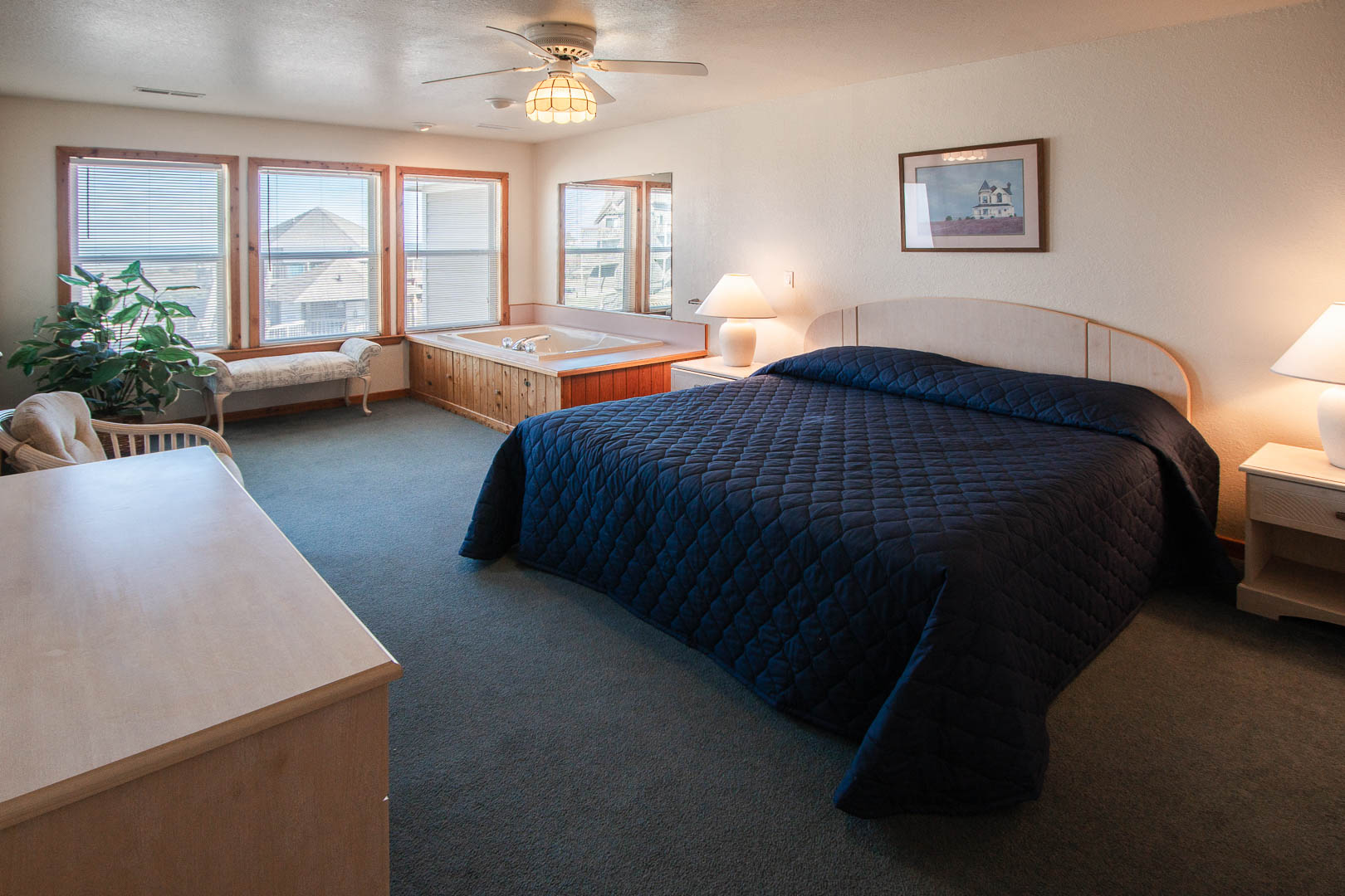 A spacious master bedroom at VRI's Barrier Island Station in North Carolina.